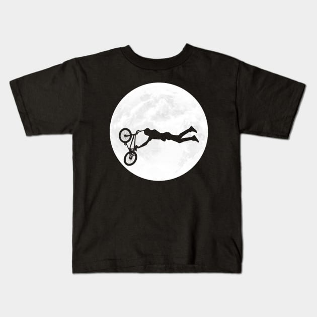 Cyclist Shadow in Full Moon Kids T-Shirt by ChapDemo